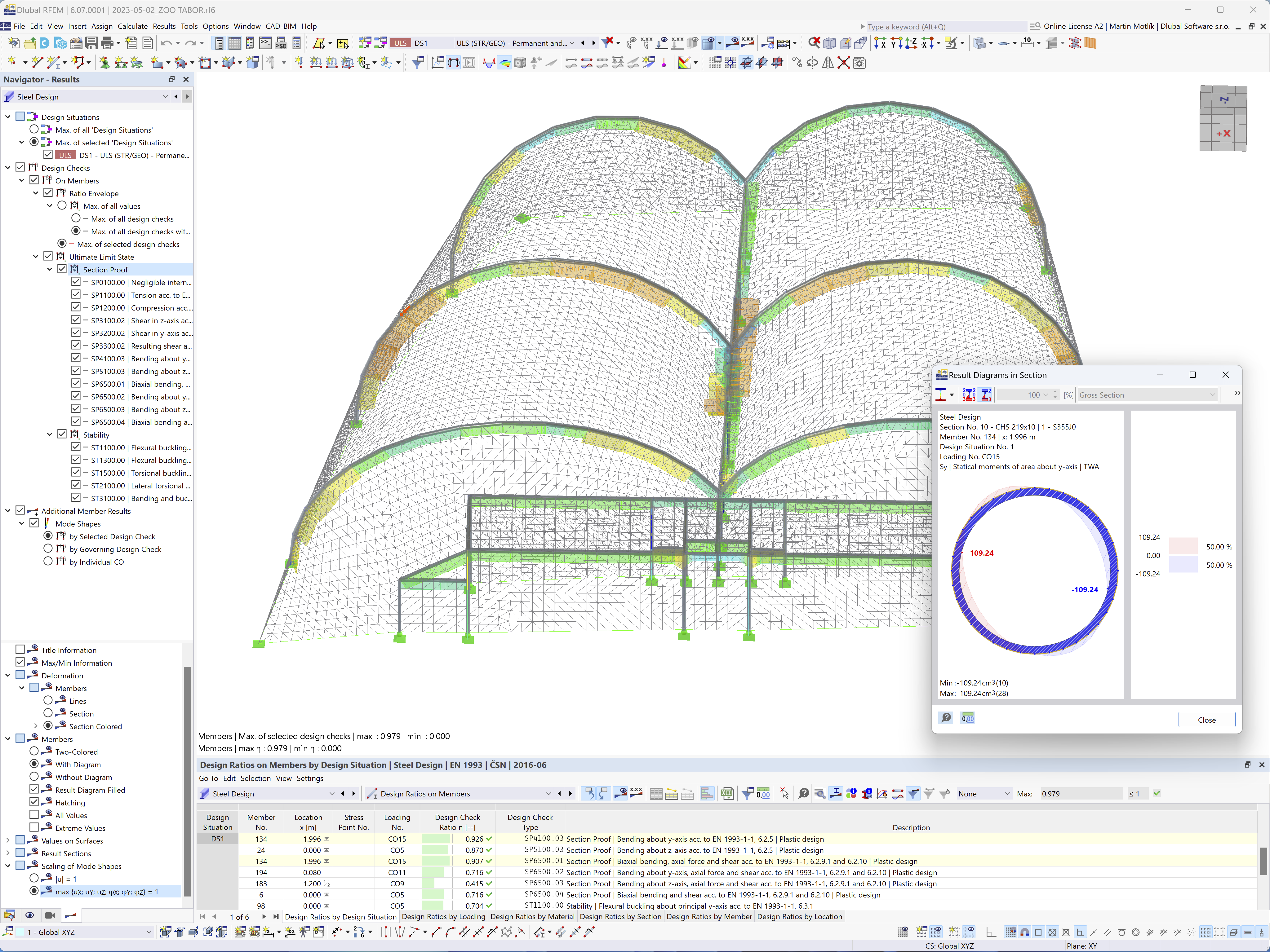 Vérification de la structure en acier du pavillon CITES dans RFEM 6 avec le module complémentaire Vérification de l'acier activé | © Carl Stahl & spol. s r.o.